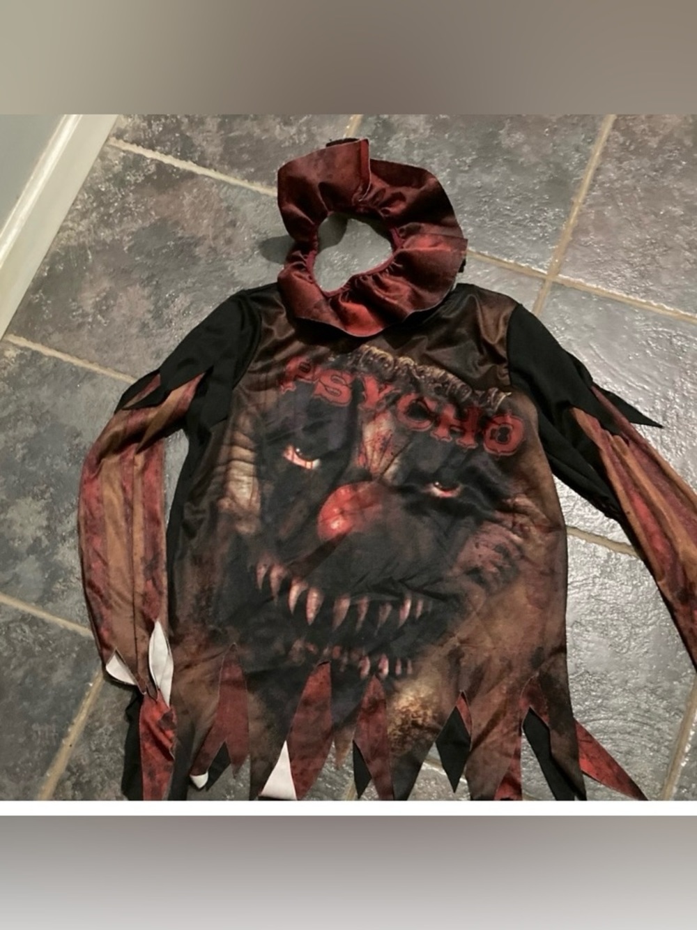 Scary Psycho Clown Kids Costume Top and Ruffled Collar Youth Size L 12/14